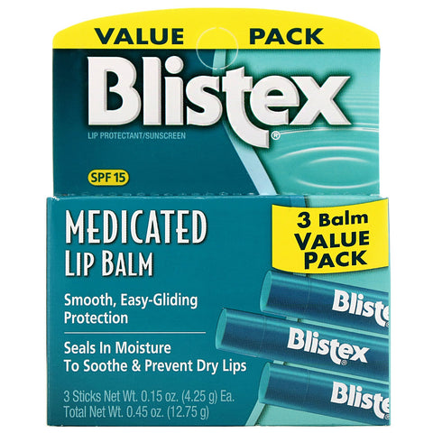 Blistex, medicinsk læbepomade, læbebeskyttende/solcreme, SPF 15, 3 balsam Value Pack, 0,15 oz (4,25 g) hver