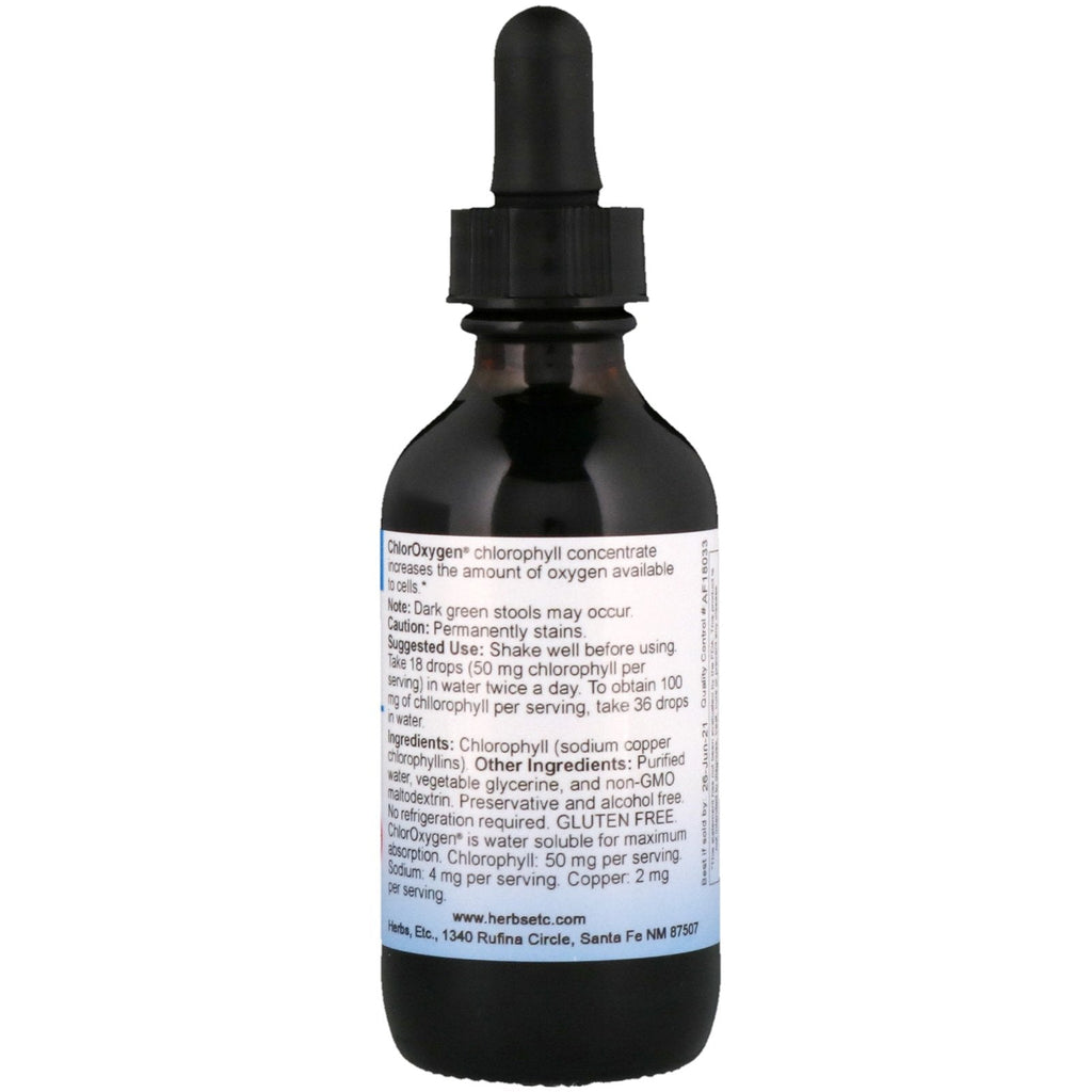 Herbs Etc., ChlorOxygen, Chlorophyll Concentrate, Alcohol Free, 2 fl oz (59 ml)