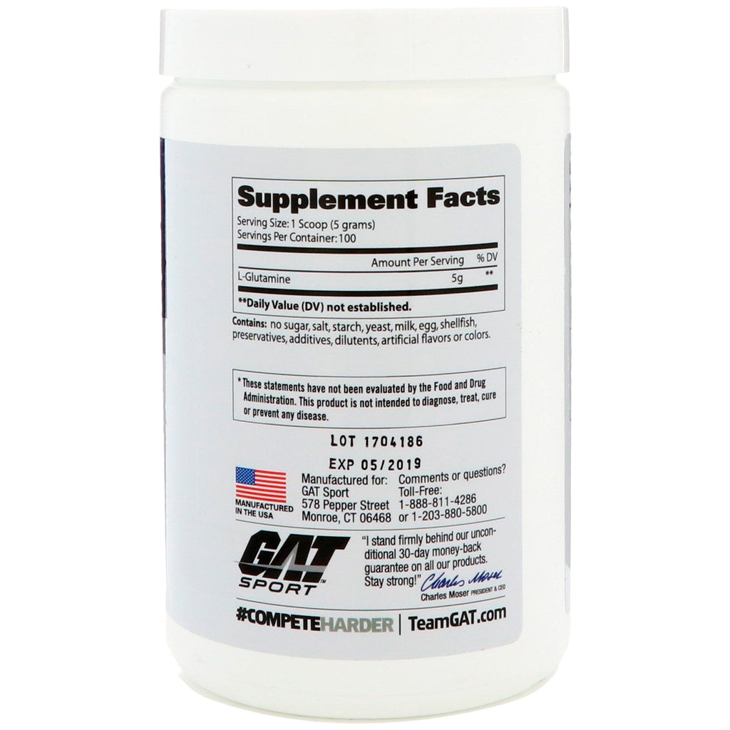 GAT, L-Glutamine, High Quality Powder, Unflavored, 17.6 oz (500 g)