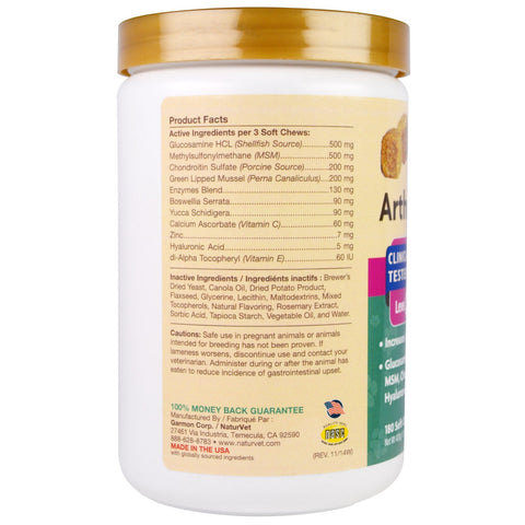 NaturVet, ArthriSoothe-GOLD, Advanced Care, niveau 3, 180 bløde tyggestykker, 15,2 oz (432 g)