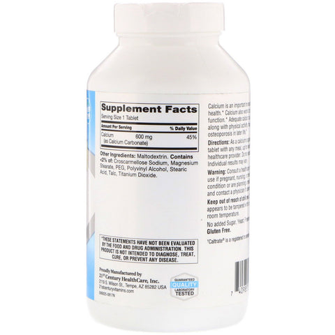 21st Century, Calcium Supplement 600, 400 tabletter