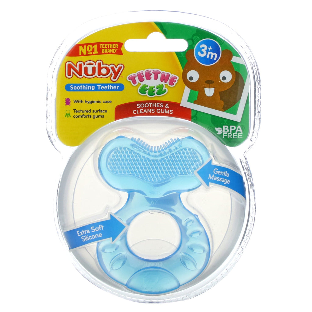 Nuby, Teethe Eez, Soothing Teether, 3+ Måneder, Blå, 2-delt sæt