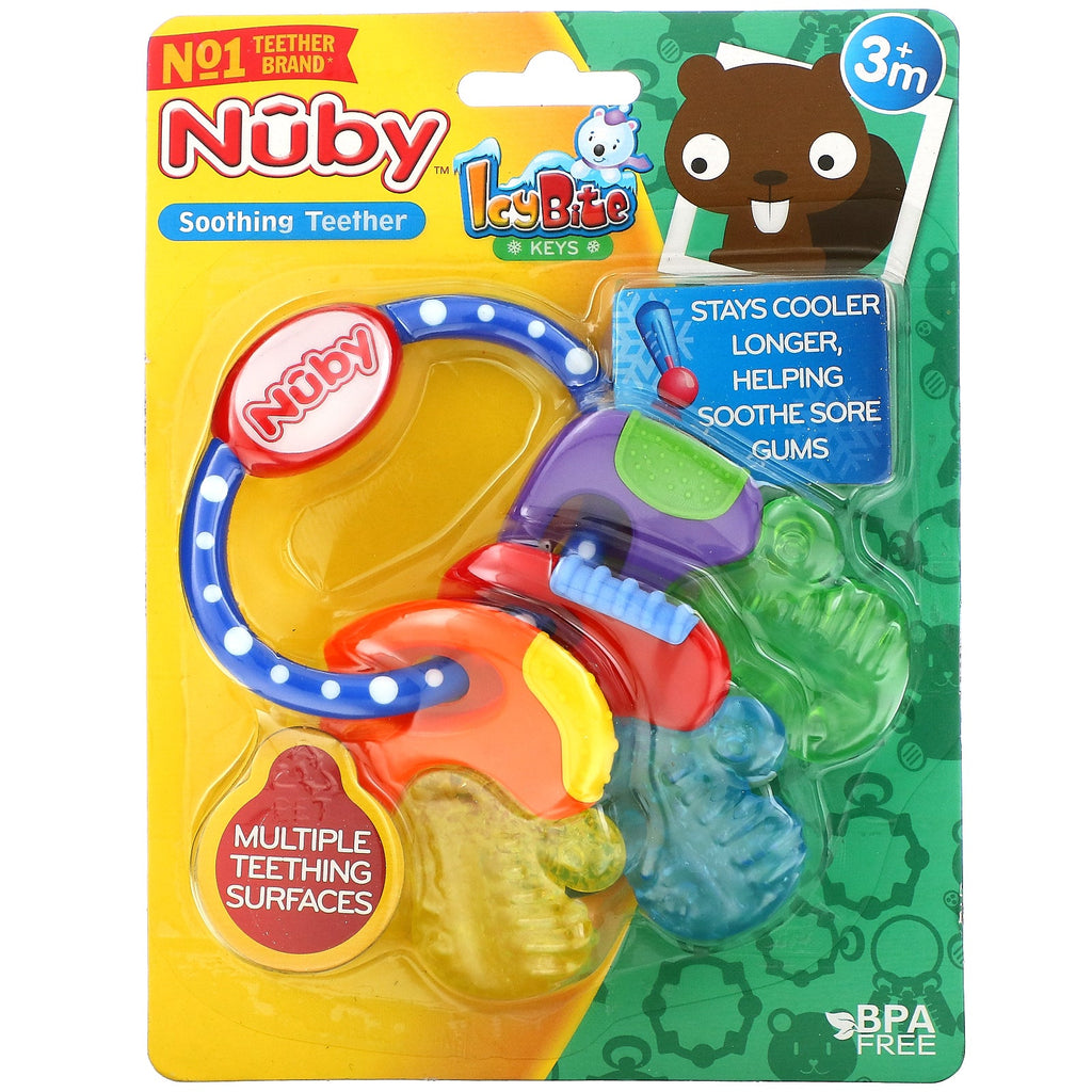 Nuby, Soothing Teether, IcyBite Keys, 3+ Months, Blue, 1 Teether