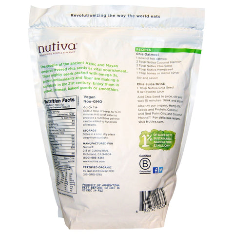 Nutiva, Chiafrø, Sort, 907 g (32 oz)