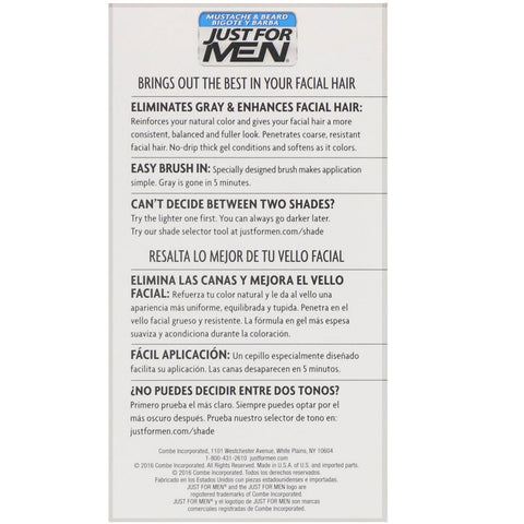 Just for Men, bigote y barba, gel de color para aplicar con brocha, marrón oscuro intenso M-46, 2 x 0,5 oz (14 g)