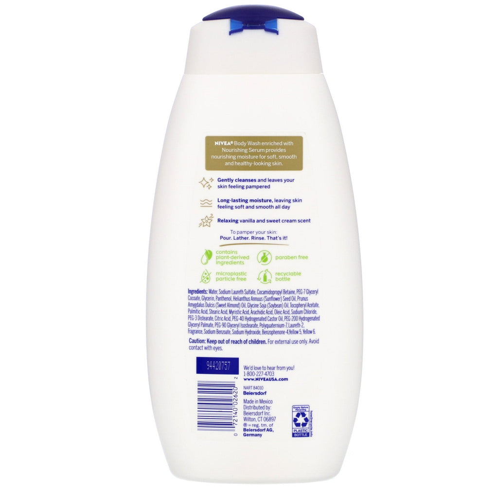 Nivea, forkælende kropsvask, vanilje og sød creme, 20 fl oz (591 ml)