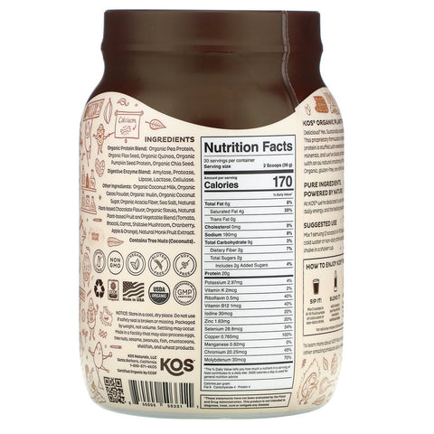 KOS, planteprotein, chokolade, 1.170 g (2,6 lb)