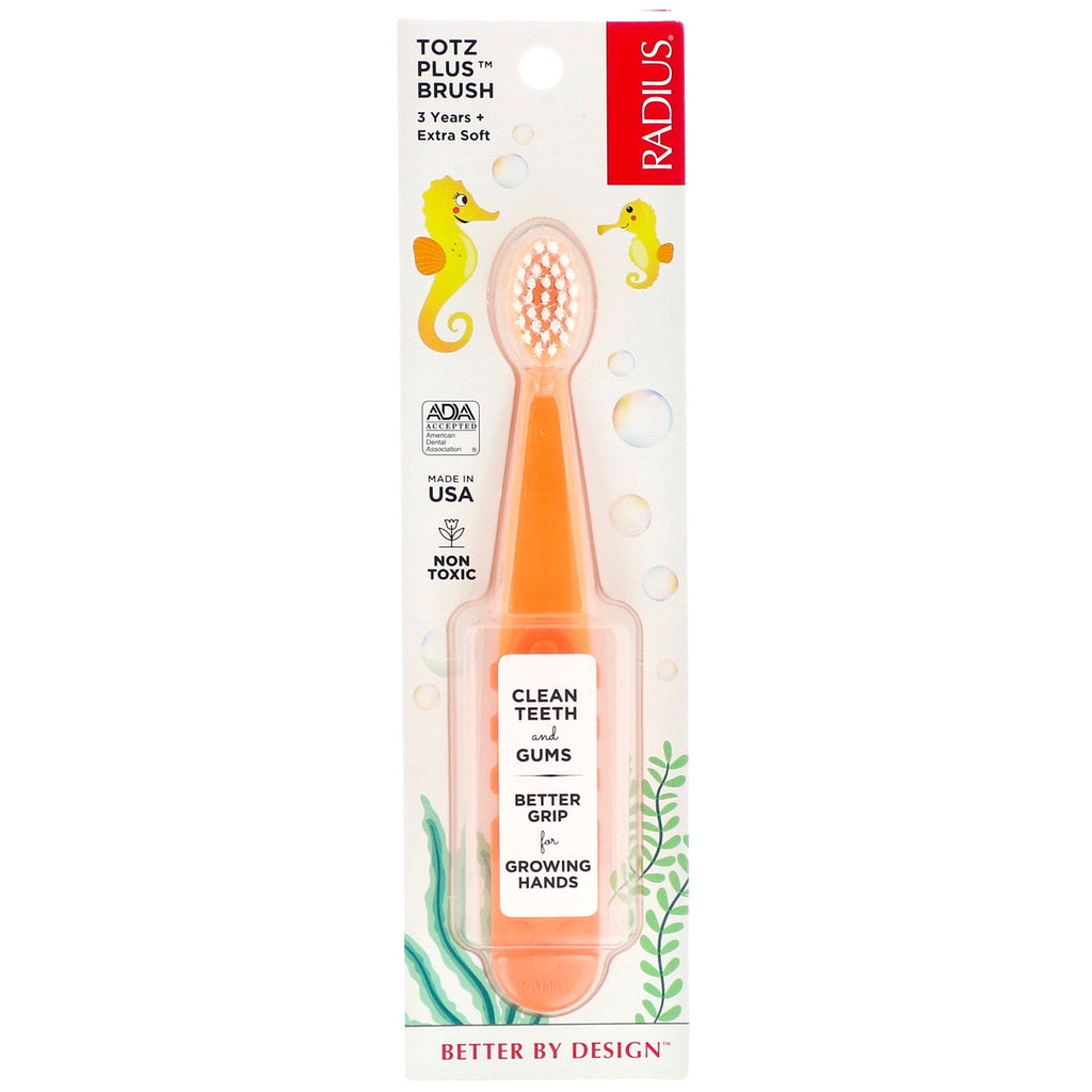 RADIUS, Totz Plus Brush, 3 Years +, Extra Soft, Peach, 1 Toothbrush