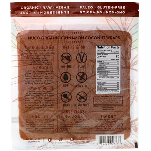 NUCO,  Coconut Wraps, Cinnamon, 5 Wraps (14 g) Each