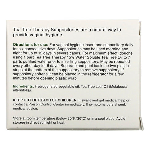 Tea Tree Therapy, Suppositories with Tea Tree Oil for Vaginal Hygiene, 6 Suppositories