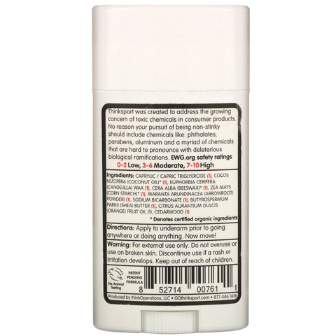 Think, Thinksport, Natural Deodorant, Bergamot Cedarwood, 2.9 oz (85.8 ml)