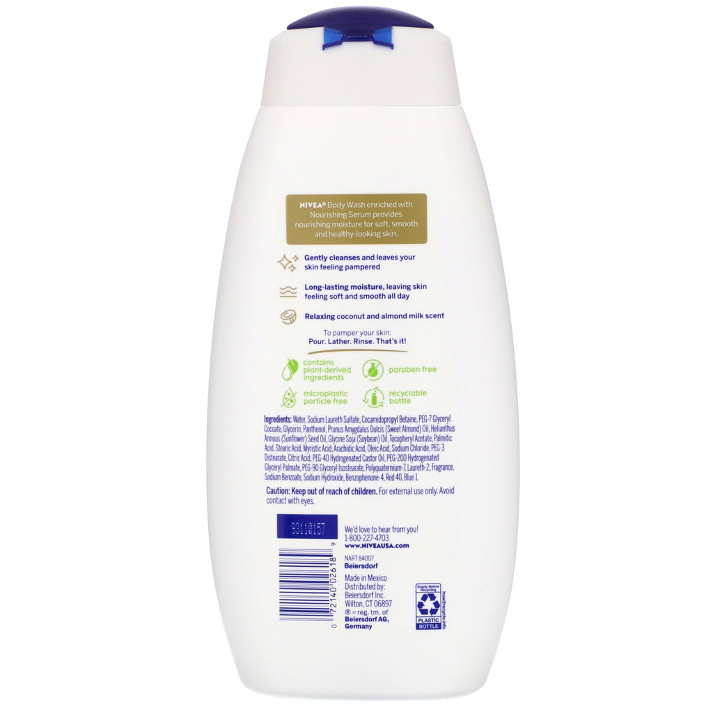 Nivea, Jabón corporal Pampering, leche de coco y almendras, 20 fl oz (591 ml)