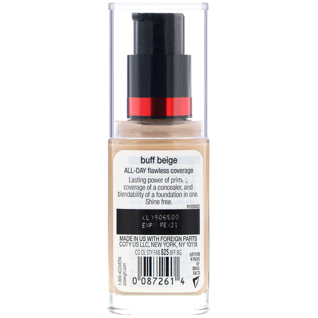 Covergirl, Outlast All-Day Stay Fabulous, 3-i-1 foundation, 825 Buff Beige, 1 fl oz (30 ml)