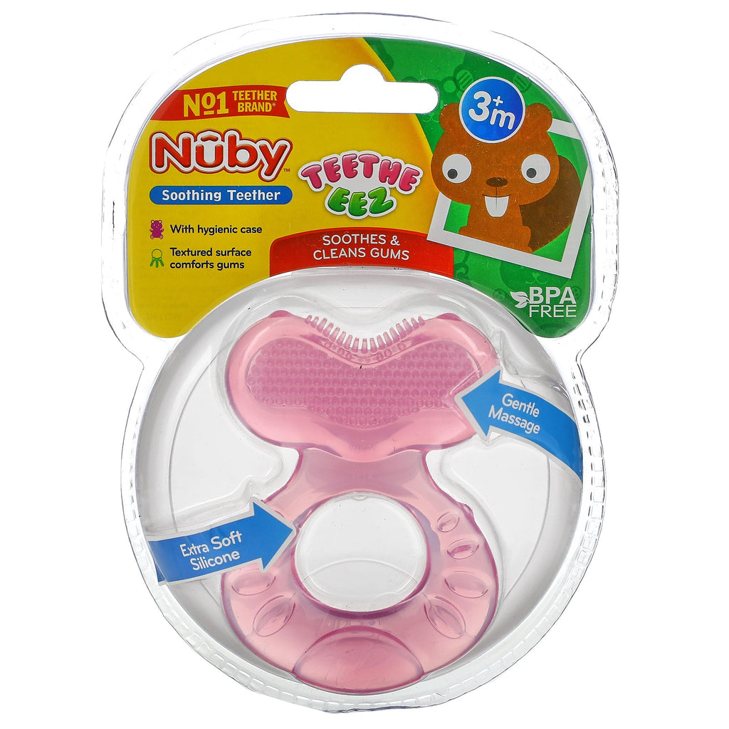 Nuby, Teethe Eez, Soothing Teether, 3+ måneder, Pink, 2-delt sæt