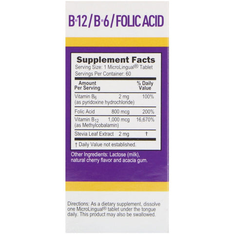 Superior Source, Metilcobalamina B-12, B-6 y ácido fólico, 1000 mg/800 mg, 60 tabletas