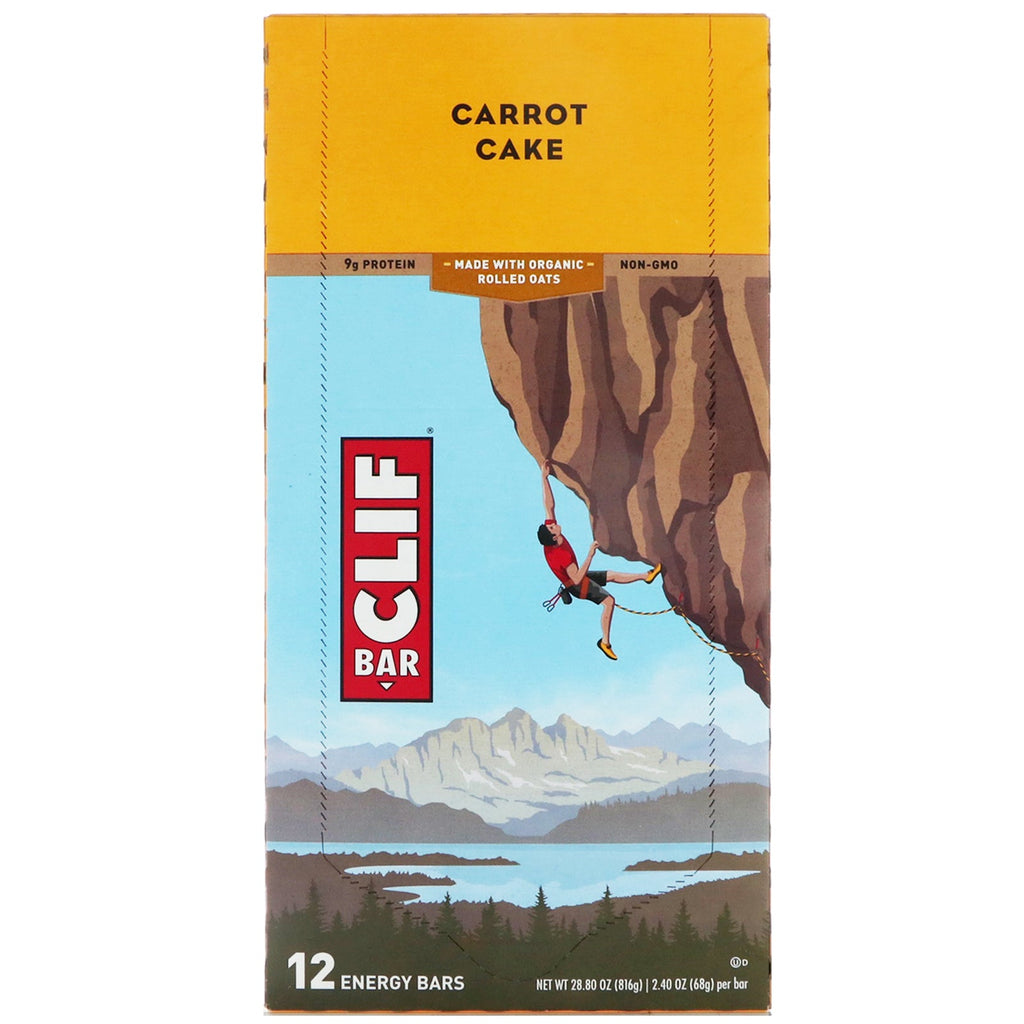 Clif Bar, Energy Bar, Gulerodskage, 12 Barer, 2,40 oz (68 g) hver