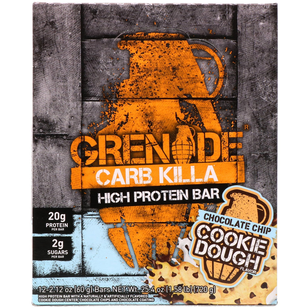 Granat, Carb Killa, High Protein Bar, Chocolate Chip Cookie Dough, 12 barer, 2,12 oz (60 g) hver