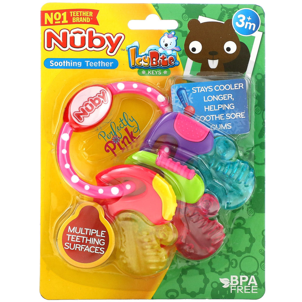 Nuby, Soothing Teether, IcyBite Keys, 3+ Months, Pink, 1 Teether