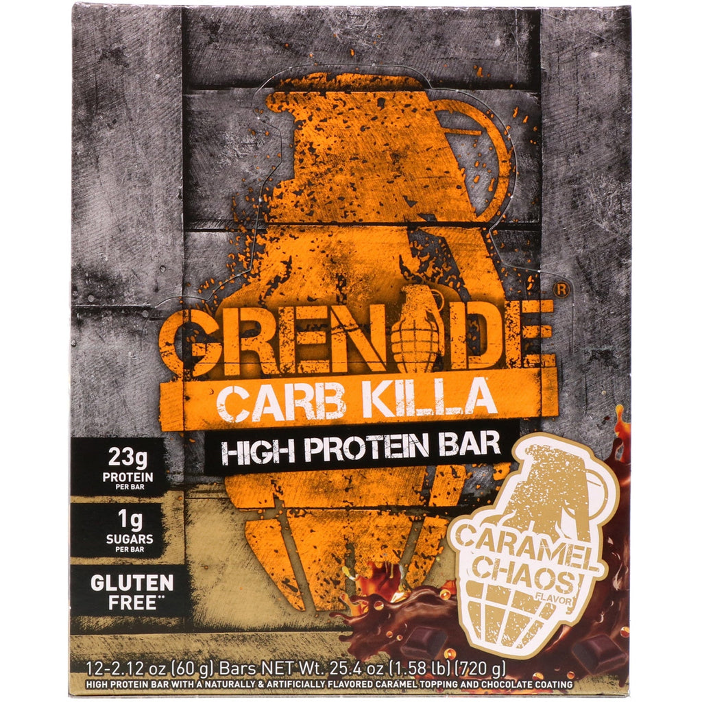 Granat, Carb Killa, High Protein Bar, Caramel Chaos, 12 barer, 2,12 oz (60 g) hver