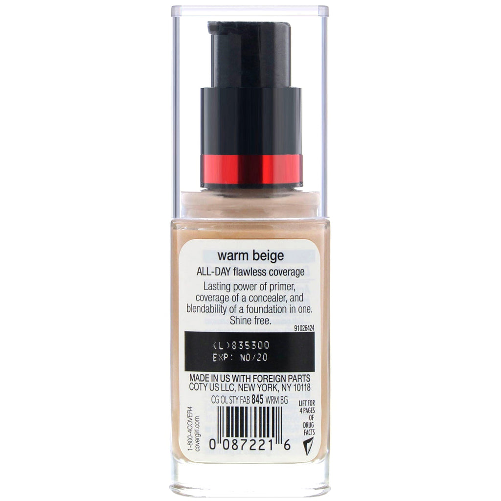 Covergirl, Outlast All-Day Stay Fabulous, 3-i-1 foundation, 845 Warm Beige, 1 fl oz (30 ml)