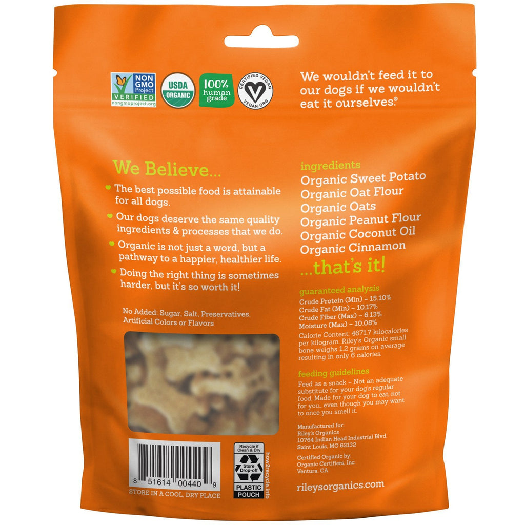 Riley’s Organics, Dog Treats, Small Bone, Sweet Potato Recipe, 5 oz (142 g)