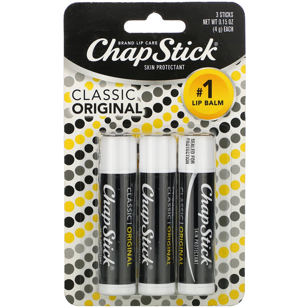 Chapstick, protector de la piel para el cuidado de los labios, colección clásica, 3 barras, 4 g (0,15 oz) cada una