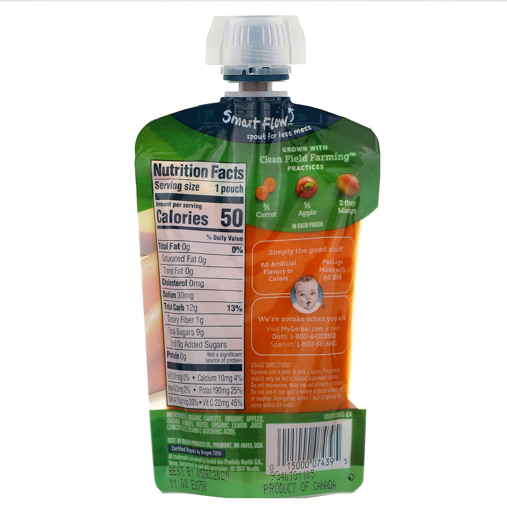 Gerber, Smart Flow, , Carrot, Apple, Mango, 3.5 oz (99 g)