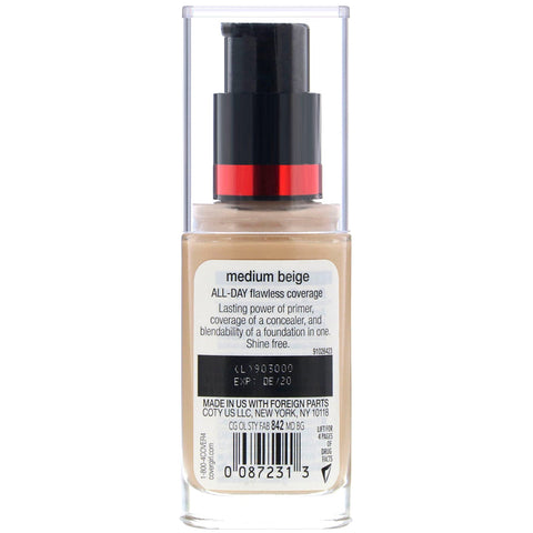 Covergirl, Outlast All-Day Stay Fabulous, 3-i-1 foundation, 842 Medium Beige, 1 fl oz (30 ml)