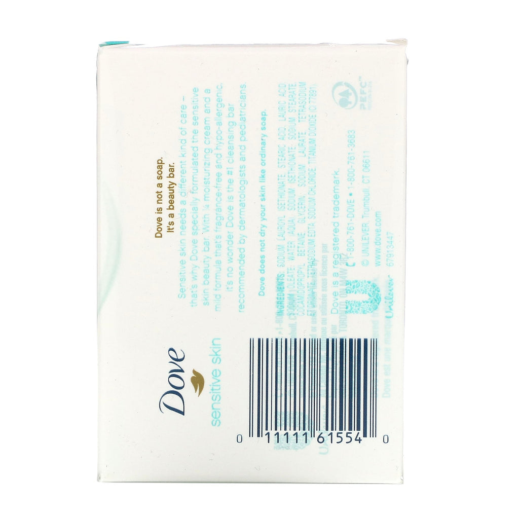 Dove, Sensitive Skin Beauty Bar, Fragrance Free, 4 Bars, 3.75 oz (106 g) Each