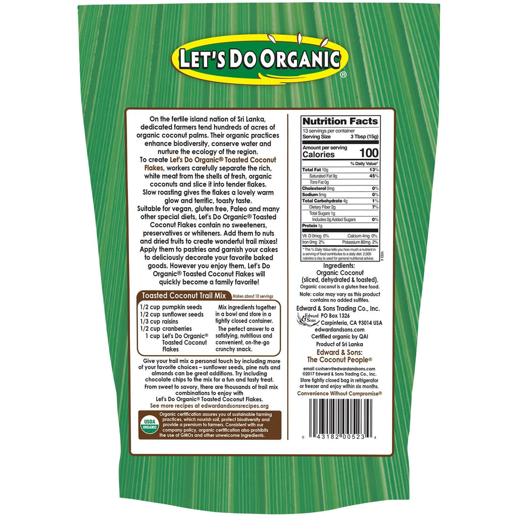 Edward & Sons, Let's Do , 100%  Unsweetened Toasted Coconut Flakes, 7 oz (200 g)