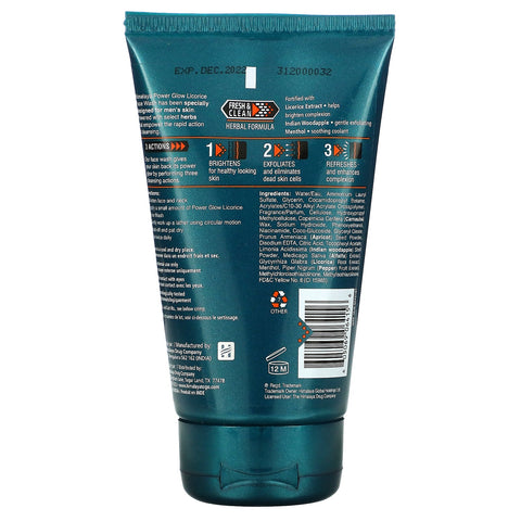 Himalaya, Hombres, Power Glow, limpiador facial de regaliz, 3,4 fl oz (100 ml)