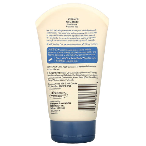 Aveeno, Crema para manos para aliviar la piel, sin fragancia, 3,5 oz (100 g)