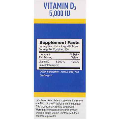 Superior kilde, ekstra styrke vitamin D3, 125 mcg (5.000 IE), 100 MicroLingual Instant Dissolve Tabletter