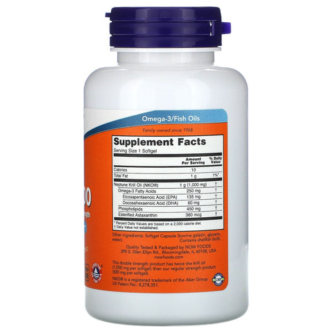 Now Foods, Neptune Krill 1000, doble concentración, 1000 mg, 60 cápsulas blandas