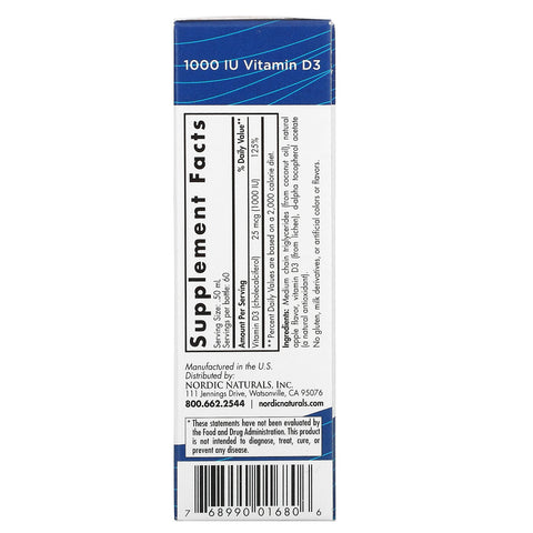 Nordic Naturals, Vitamina D3 líquida de origen vegetal, 1000 UI, 30 ml (1 oz. líq.)