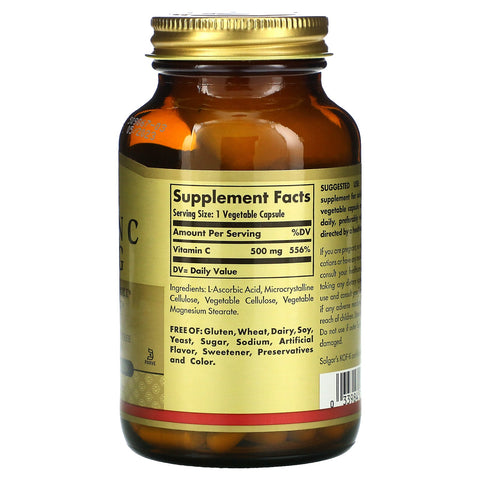 Solgar, Vitamina C, 500 mg, 100 Cápsulas Vegetales