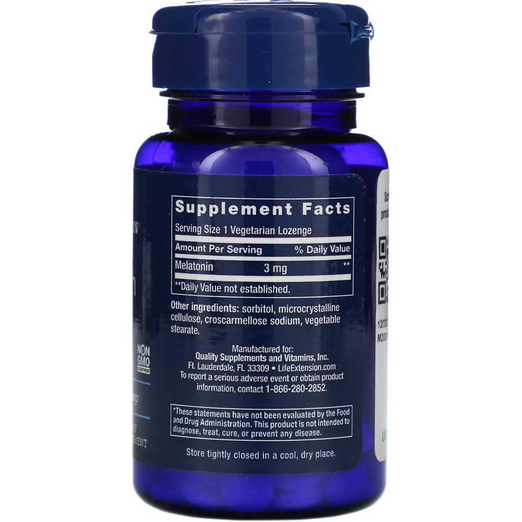 Life Extension, Melatonin, 3 mg, 60 vegetariske sugetabletter