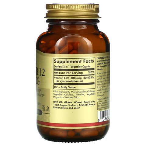 Solgar, Vitamina B12, 500 mcg, 250 Cápsulas Vegetales