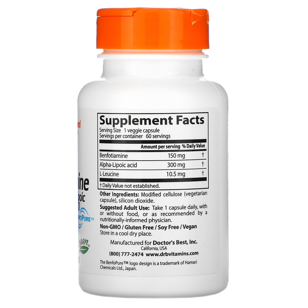 Doctor's Best, Benfotiamin 150 + Alpha-Lipoic Acid 300, 60 Veggie Caps