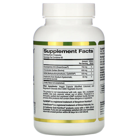 California Gold Nutrition, glucosamina, condroitina, MSM más ácido hialurónico, 120 cápsulas vegetales