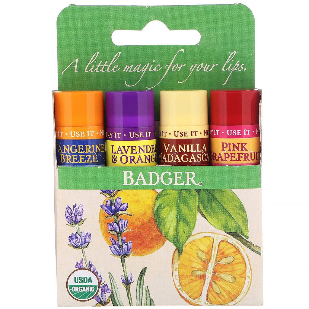 Badger Company,  Classic Lip Balm Sticks, Green Box, 4 Lip Balm Sticks, .15 oz (4.2 g) Each