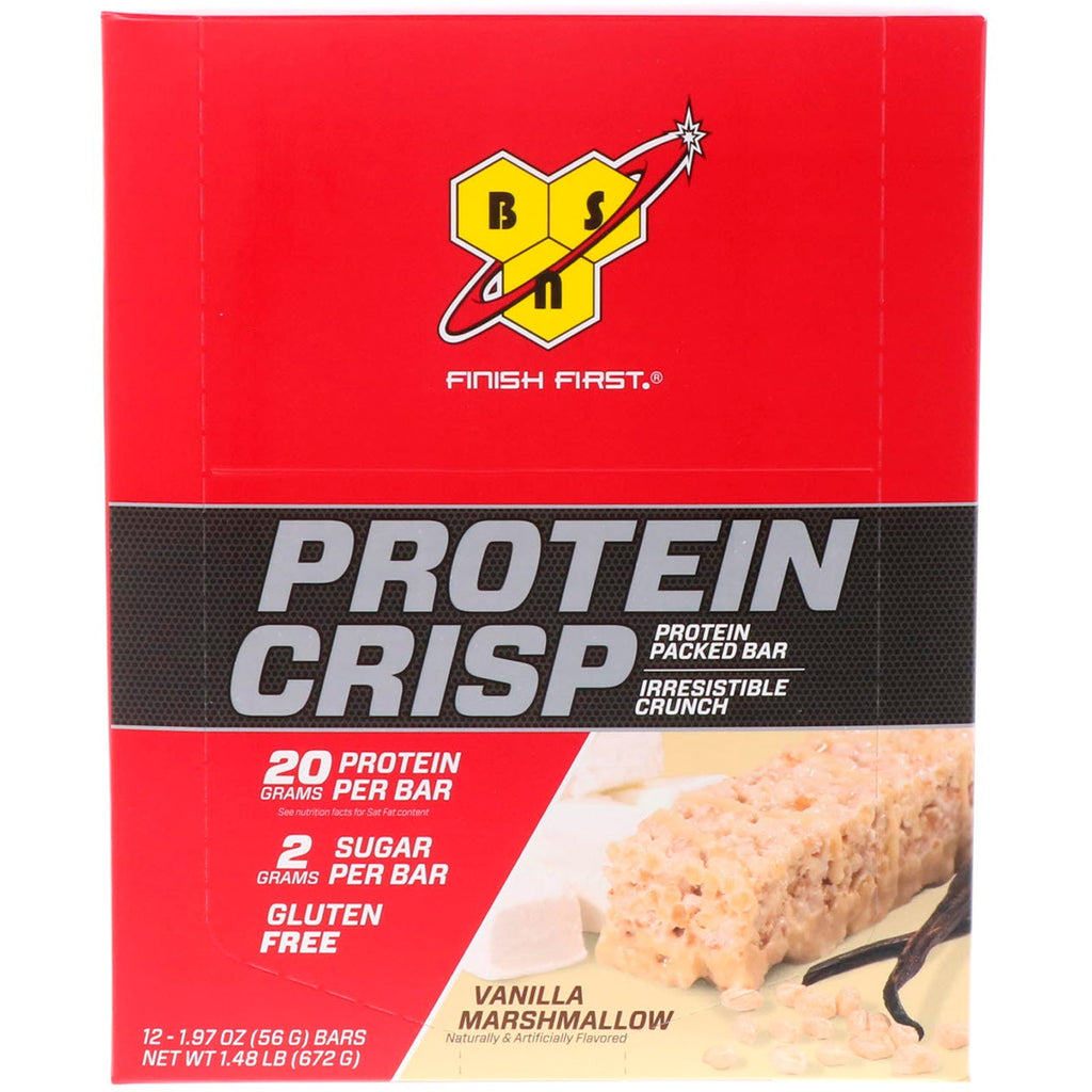 BSN, Protein Crisp, Vaniljeskumfidus, 12 barer, 1,97 oz (56 g) hver