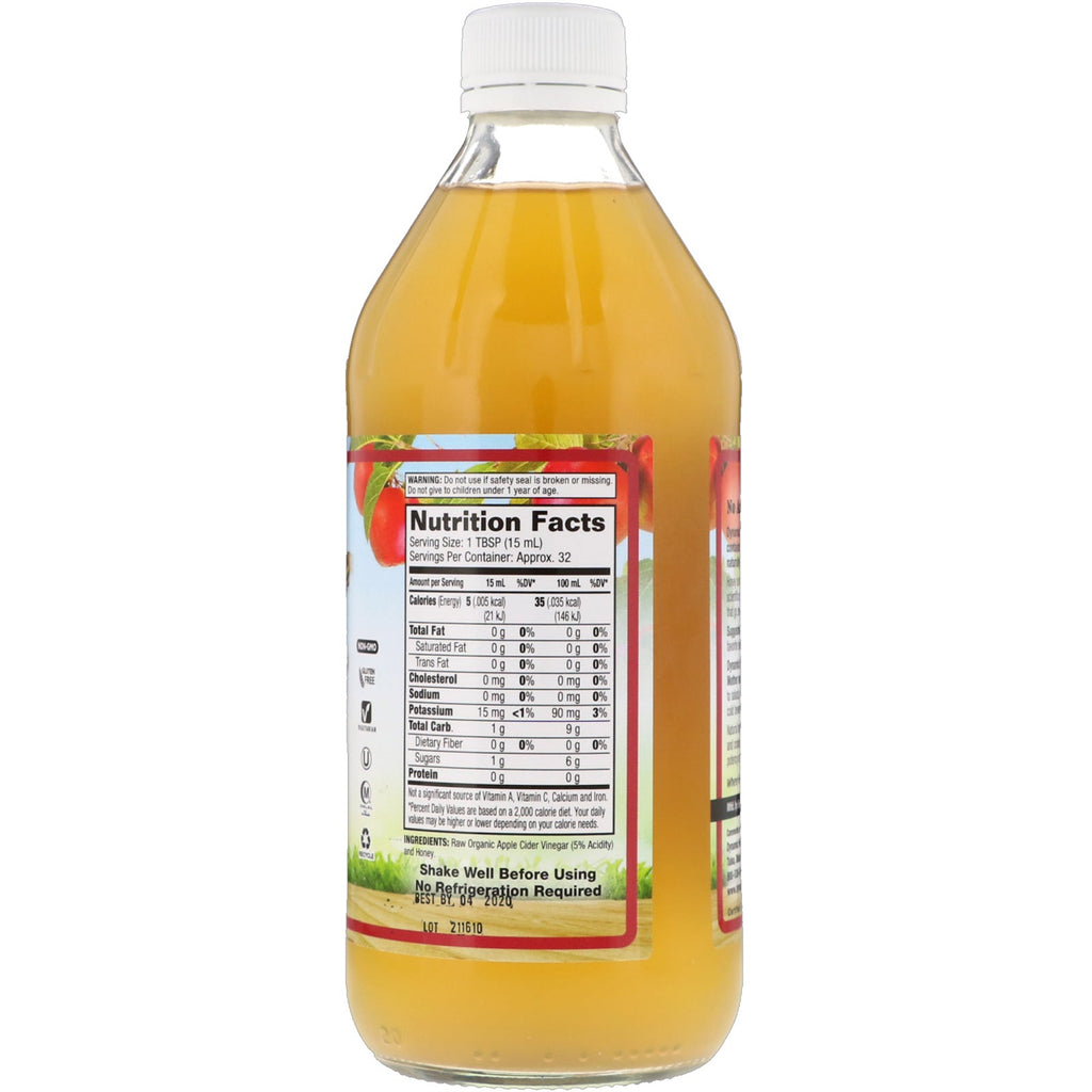 Dynamic Health Laboratories, Vinagre de sidra de manzana crudo con madre y miel, 16 fl oz (473 ml)