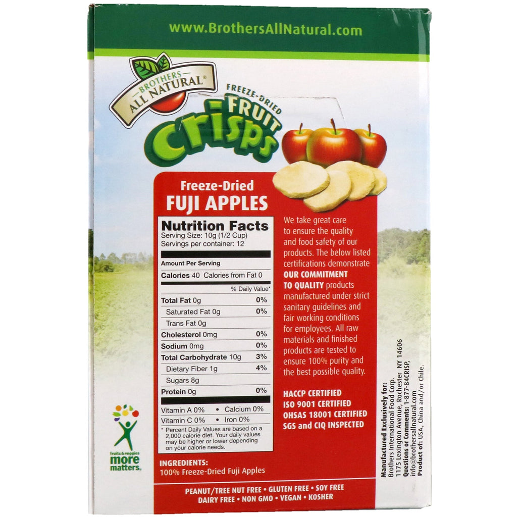 Brothers-All-Natural, Freeze-Dried - Fruit Crisps, Fuji Apples, 12 Single-Serve Bags, 4.23 oz (120 g)