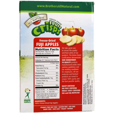 Brothers-All-Natural, Freeze-Dried - Fruit Crisps, Fuji Apples, 12 Single-Serve Bags, 4.23 oz (120 g)