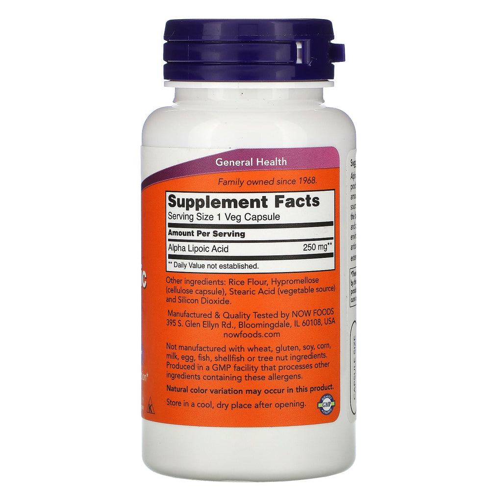 Now Foods, Alpha Lipoic Acid, 250 mg, 60 Veg-kapsler