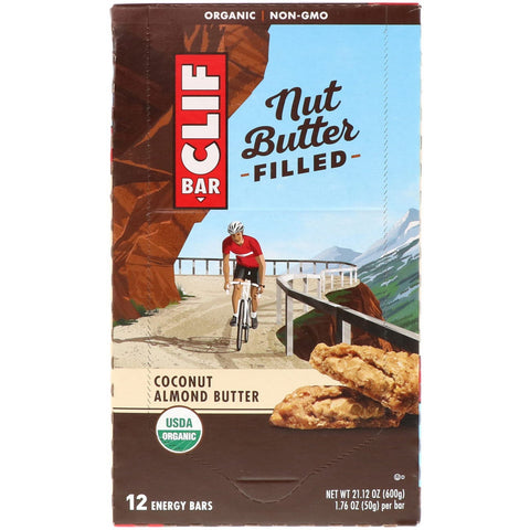 Clif Bar, , Nøddesmør fyldt energibar, kokosmandelsmør, 12 energibarer, 1,76 oz (50 g) hver