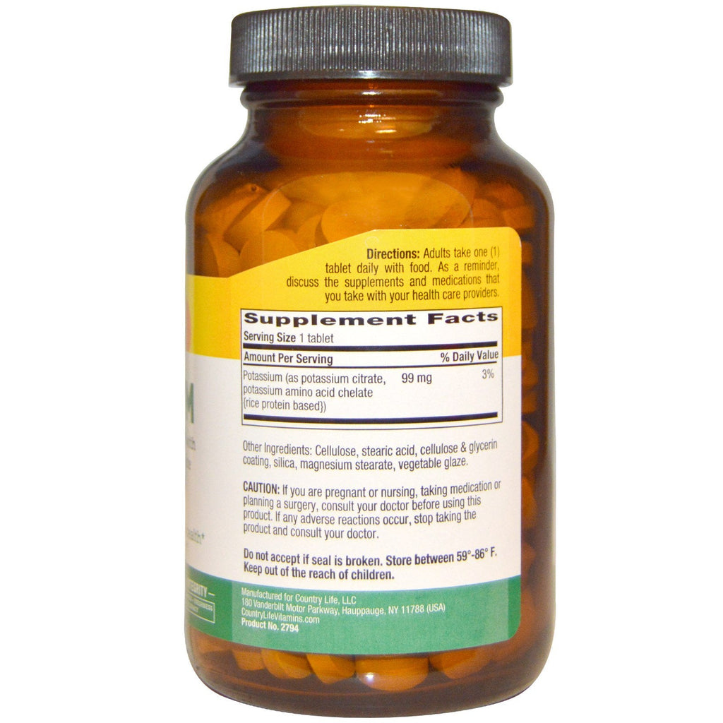 Country Life, Potassium, 99 mg, 250 Tablets