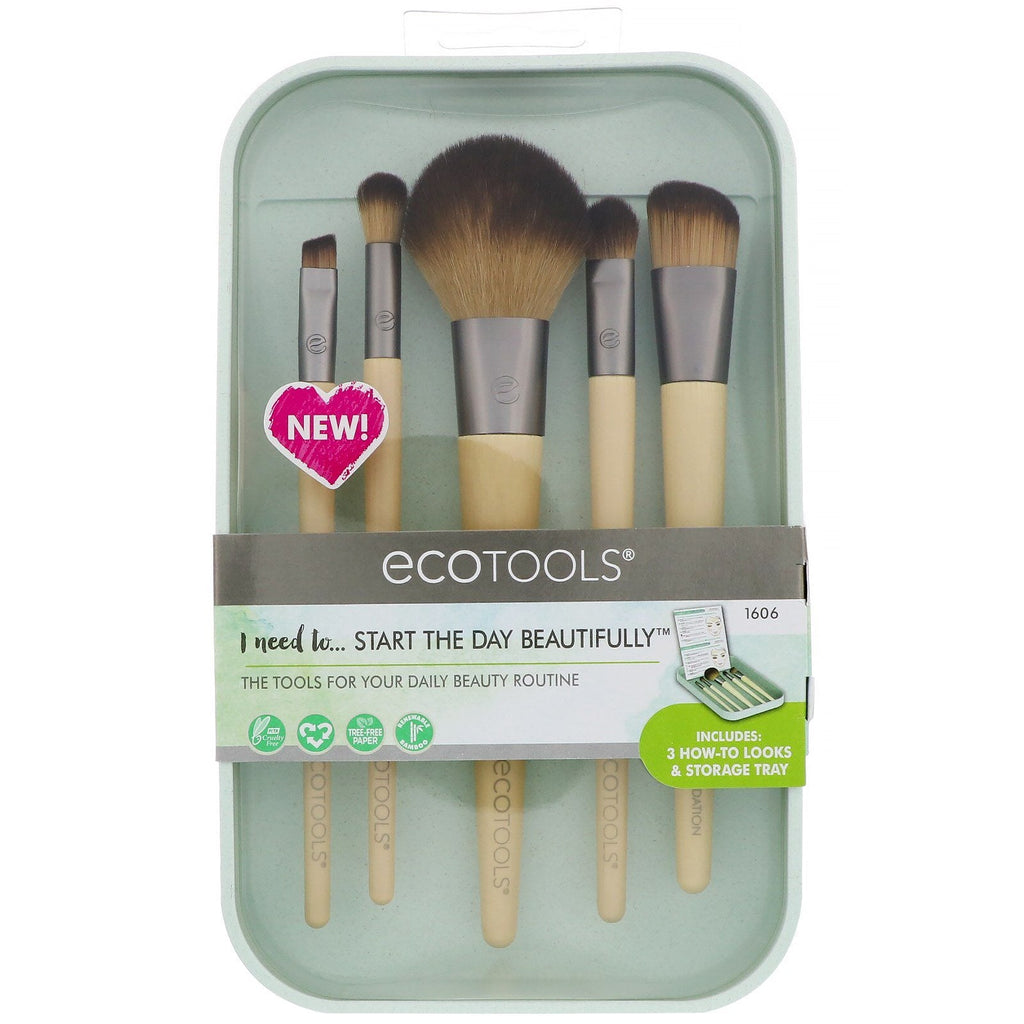 EcoTools, Start The Day Beautifully Brush Set, 5 Piece Set & Storage Tray