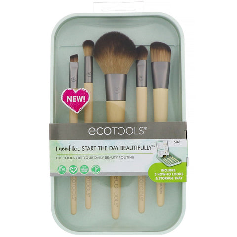 EcoTools, Start The Day Beautifully Brush Set, 5 Piece Set & Storage Tray